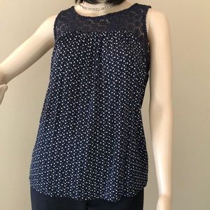 Loft navy/white crochet top